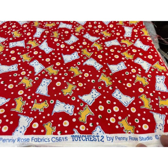Penny Rose Toy Chest 2 Fabric 19x44" Red with Playful Cats & Polka Dot Pattern - Picture 3 of 6